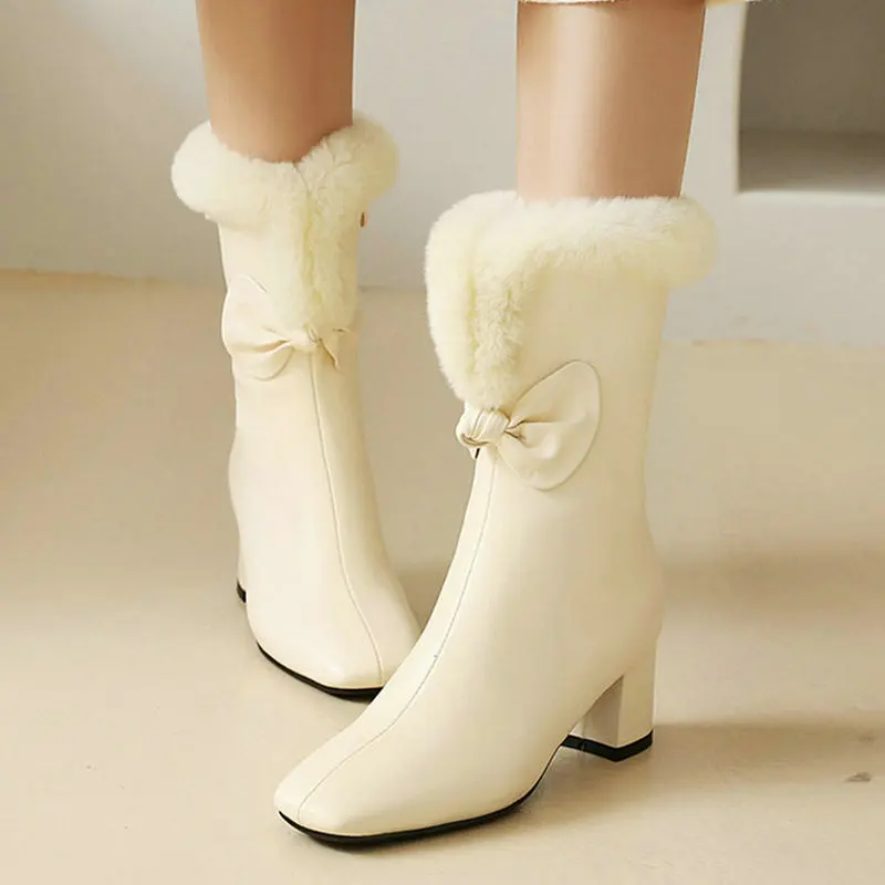 

2020 New Women Ankle Boots Fashion Butterfly Knot Square Toe Women Short Boots Comfortable Thick Heel Ladies Winter Shoes