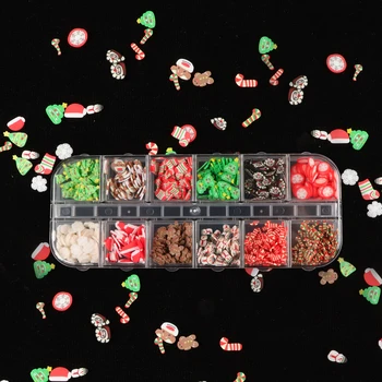 

12 Grids Merry Christmas Nail Art Decorations Gingerbread Man Snowfakes Candy Mixed Slices Soft Pottery Flakes Nail Accessories