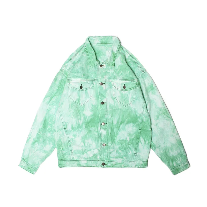 Green-Jacket Комплекты из 2 предметов, мужские Модные однобортные джинсовые куртки и свободные брюки на молнии для бега, уличные комплекты - Цвет: Green-Jacket