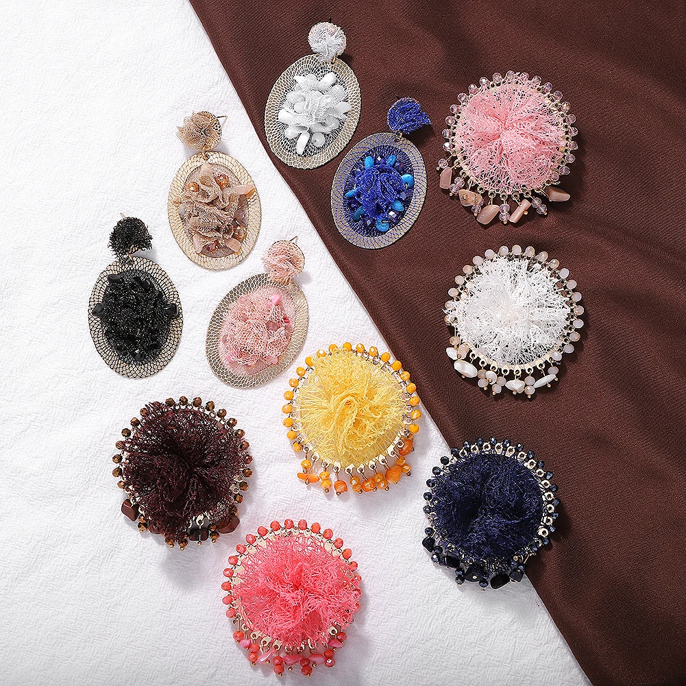 

Best lady Boho Hollow Nature Stone Drop Earrings for Women Friends Handmade lace Round Oval Wedding Statement Earrings Wholesale