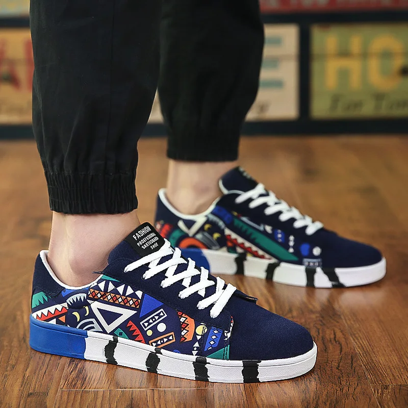 Модные парусиновые повседневные мужские туфли осенние кроссовки с принтом