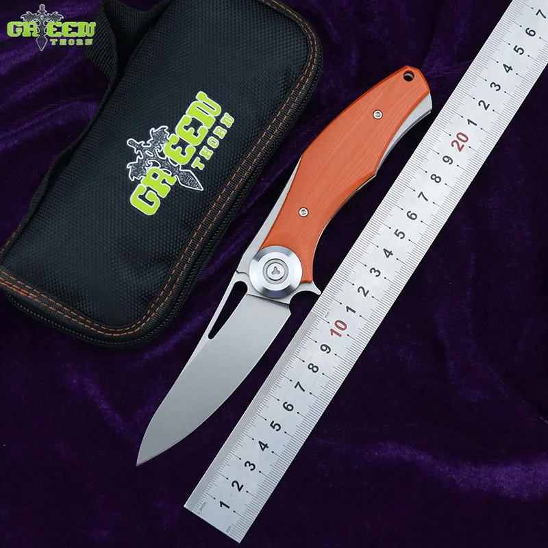 

Green thorn made Dark Flipper folding knife D2 titanium blade G10 handle outdoor survival hunting camping fruit knife EDC tools