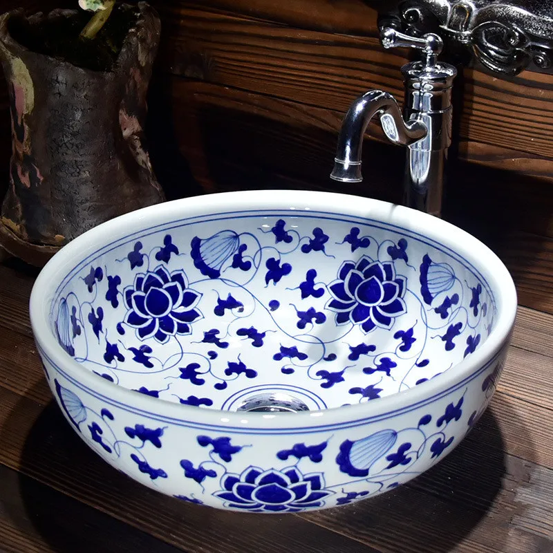 

Porcelain China Classic Art washing basin Countertop blue and white Bathroom Sink Ceramic wash basin
