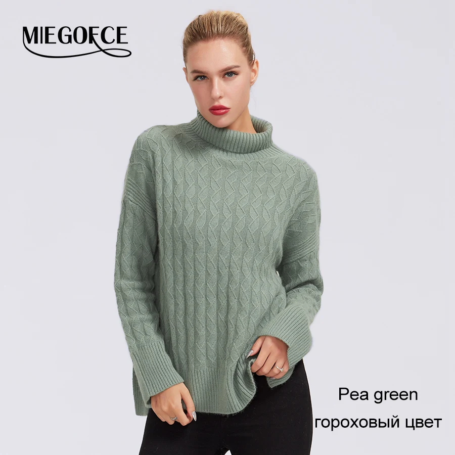 MIEGOFCE водолазка Двухсторонний кашемир свитер для женщин зимние фланелевые теплые пуловеры женские модные Джемперы топы худи - Color: 808-pea green