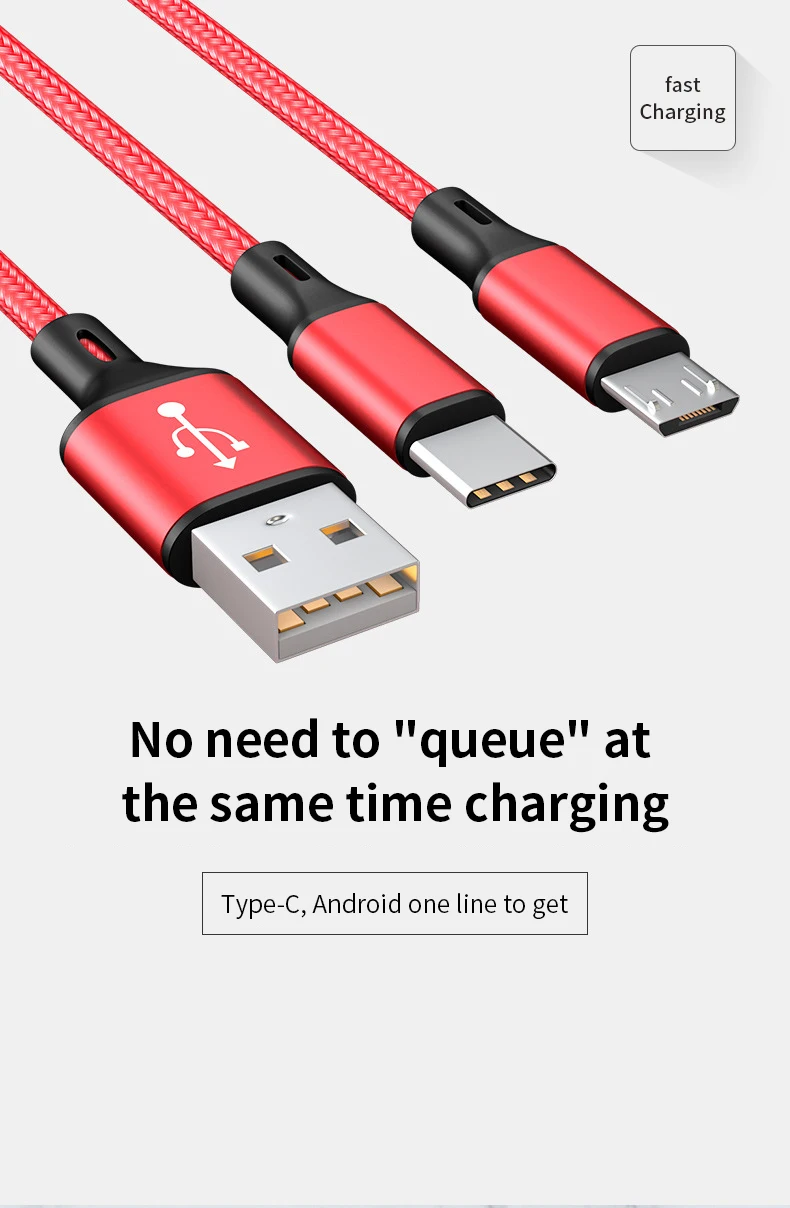 2 в 1 Micro usb type C кабель для samsung Xiaomi мульти быстрое зарядное устройство кабель 2 в 1 Microusb кабель для мобильного телефона для huawei P20 Lite