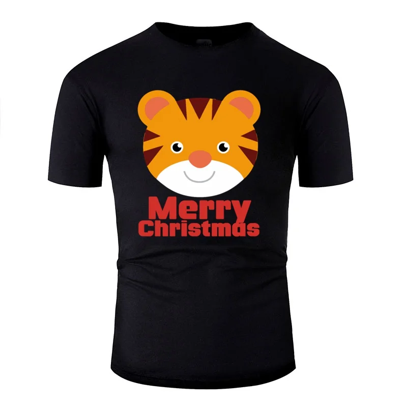 Персонализированная классная футболка с тигром и надписью «Merry Christmas», футболка с вырезом лодочкой для мальчиков и девочек, мужская одежда с короткими рукавами высокого качества