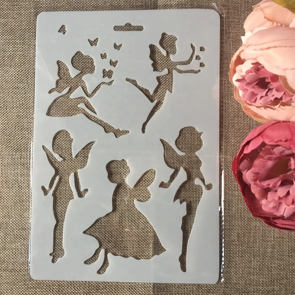 요정 소녀 천사 DIY 공예 레이어링 스텐실 페인팅 스크랩북 스탬핑 엠보싱 앨범 종이 카드 템플릿, 27.5x19cm, 1 개