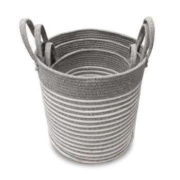 

Nordic Style Cotton Rope Storage Baskets Handmade Woven Dirty Clothes Laundry Basket Large Kids Toy Sundries Organizer Hamper