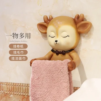 

Creative Towel Rack Cartoon Toilet Tissue Box Sika Deer Cute Tissue Holder Roll Wall Hanging free punch Bathroom Accessories