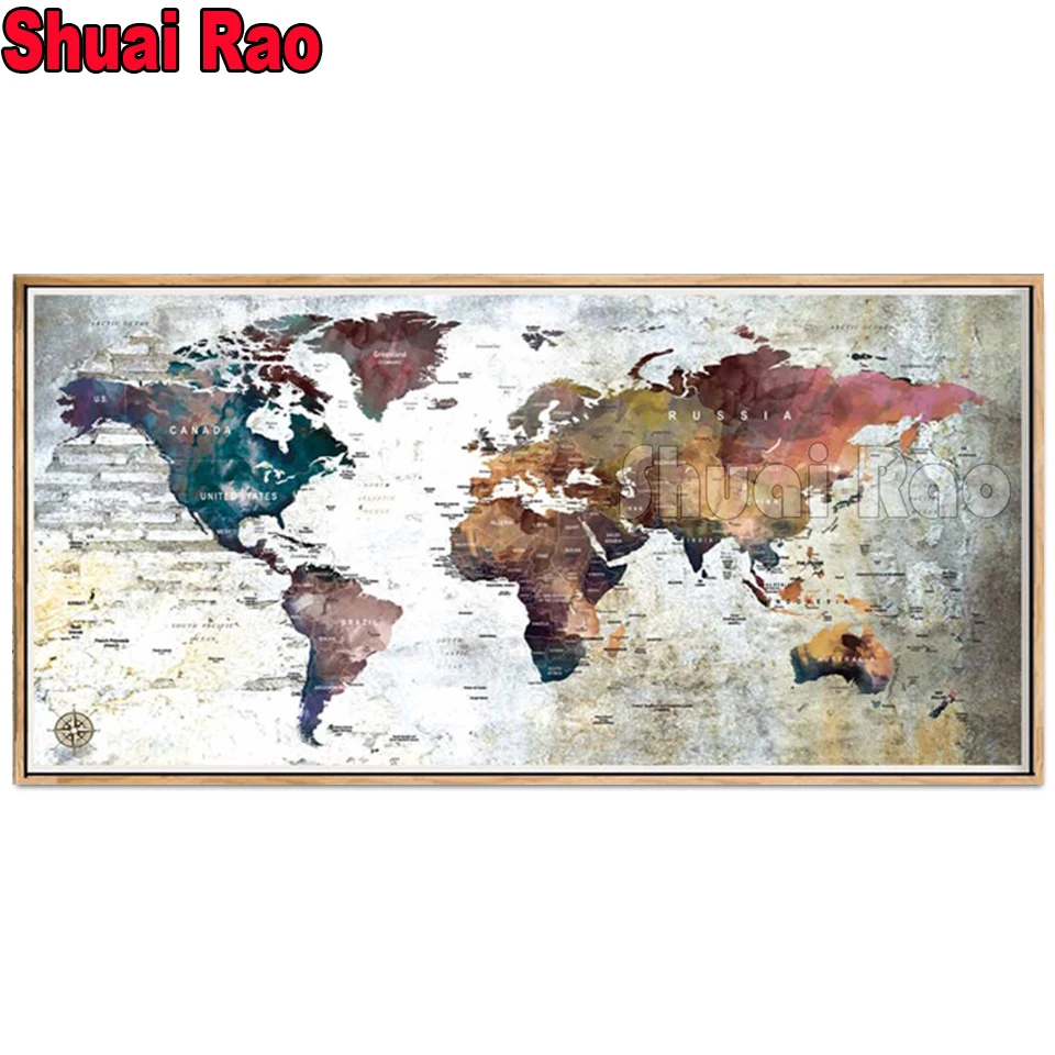 5d Full Square Round Diamond Painting Abstract Color World Travel Map Large diy diamond embroidery needlework home decor