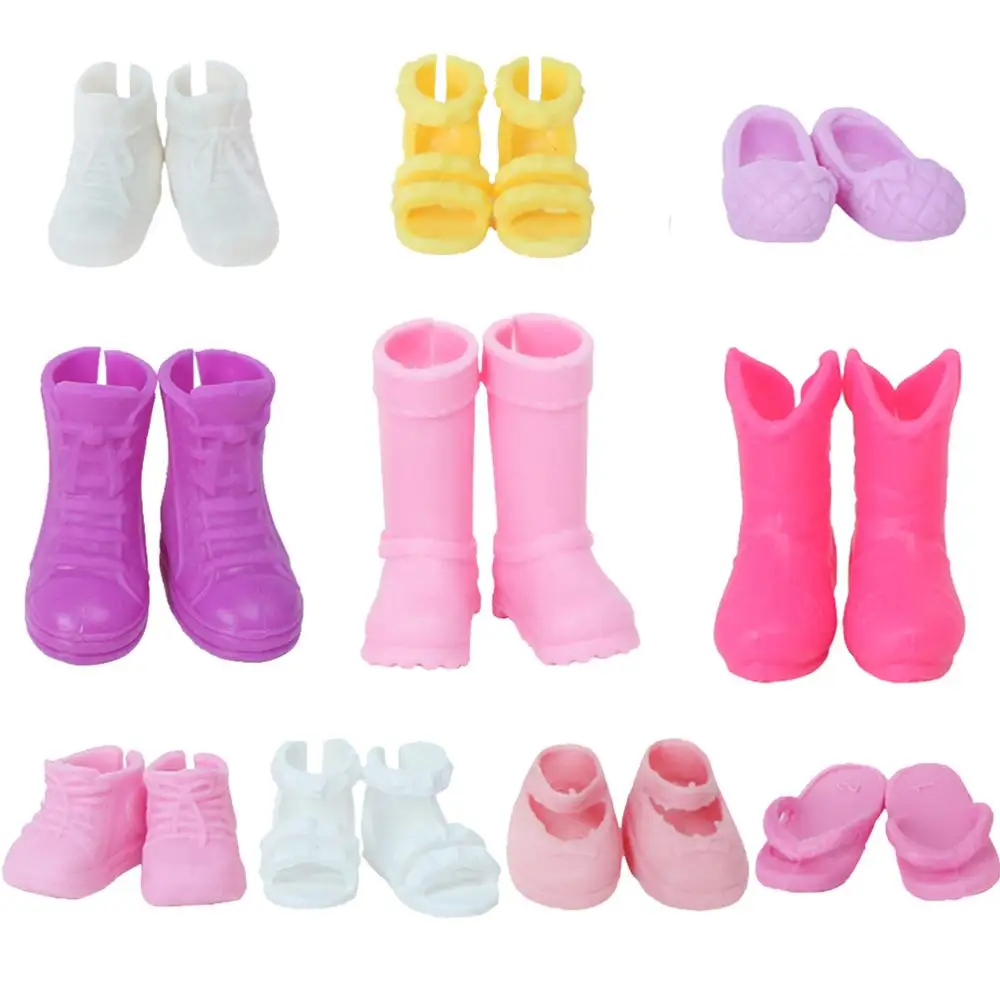 Random 5 Pairs Mix Style Summer Flat Cute Sandals Slippers Boots Mini Shoes for Kelly Doll 4 in. Baby Size DIY Accessories Toys