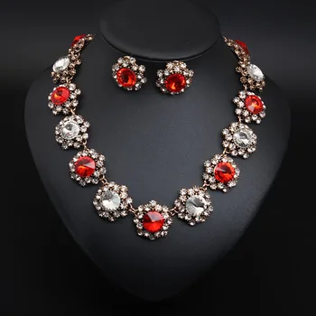 

Vintage Indian Jewelry Sets Round Shape Dazzling Crystal Choker Necklace and Earrings Set for Bridal Wedding Costume Jewellery