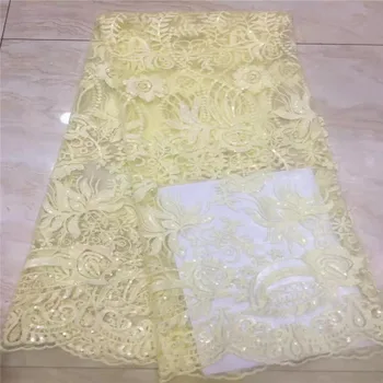 

yellow Sequined African French Mesh Net Lace Fabric For India Evening Party Dress Fabrics 2019 New Nigeria Sequins Voile