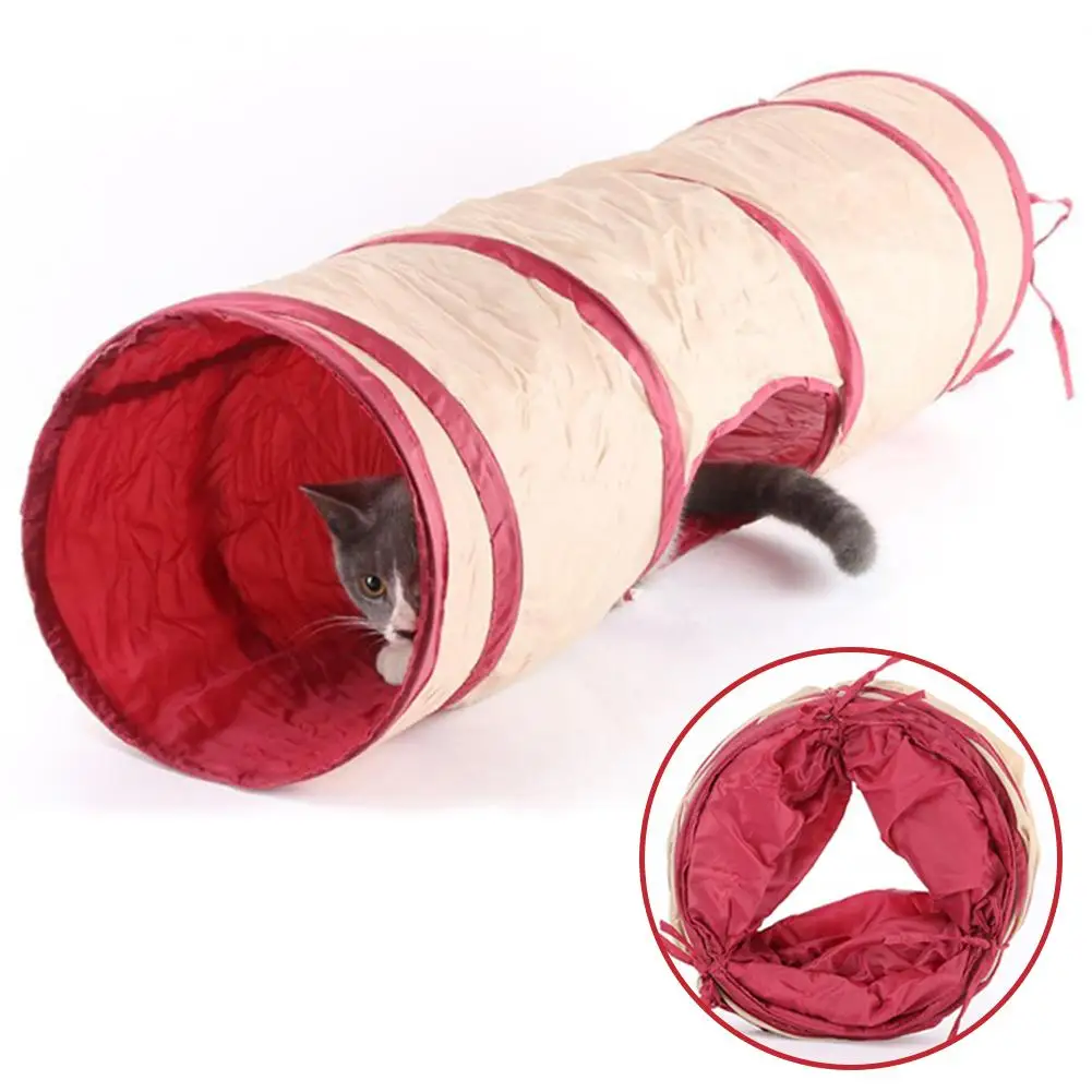 

Cat Tunnel Foldable Toy Tent Large Space Solid Color Polyester Not Sticky Nylon Cats Chinchilla Pet Rolling Crawling Supplies