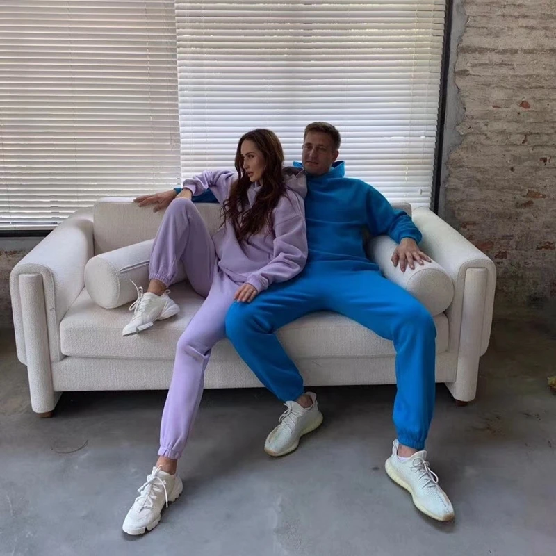 Solid Fleece Hooded Sweatshirts Hoodies Track Pants Joggers Women Children clothes Tracksuits Thick Two Piece Sets Autumn Winter