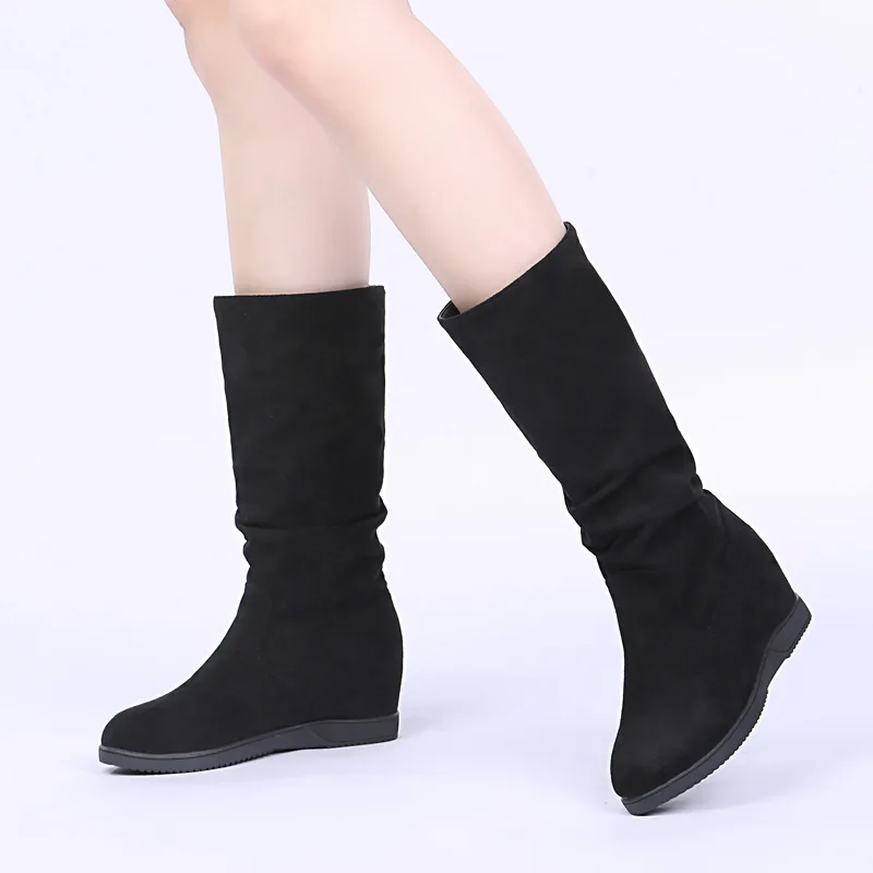 Spring And Autumn Boots Suede Plus Velvet Elevator Women Shoes-Middle WOMEN'S Knight Casual Women's Flat High- | Обувь