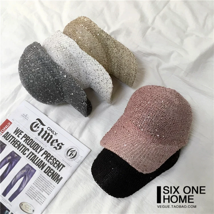 Baseball Cap Sequins Baseball Cap Women Snapback Mesh Breathe Caps Messy Bun Summer Hat Female Adjustable Hip Hop Hats glitter