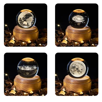 

Luminous Wooden Music Box Rotating Crystal Ball Music Box Moon With Projector Light For Birthday Christmas New Year Gift
