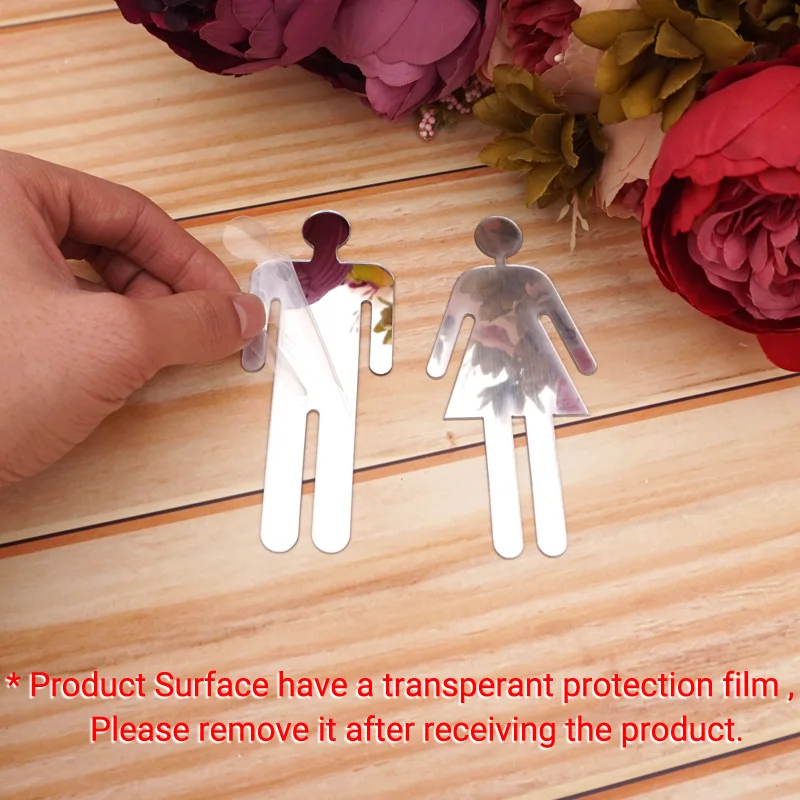 1 Set Bathroom, Men, Women Entrance Sign Acrylic Mirror Surface Door 3d Mirror Surface Wall Sticker Home Decoration
