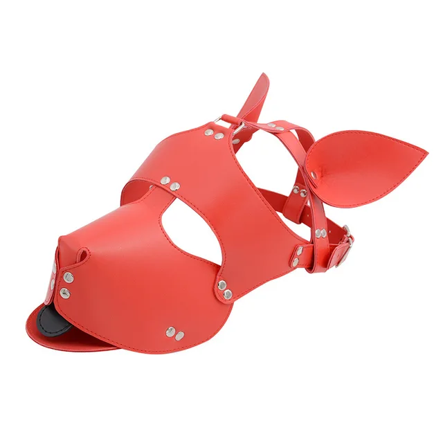 Black Red Leather Dog Bdsm Mask Bondage Restraints Cosplay Mask Costume erotic SM Slave Head Cover Harness Fetish kinky Sex Toys 4