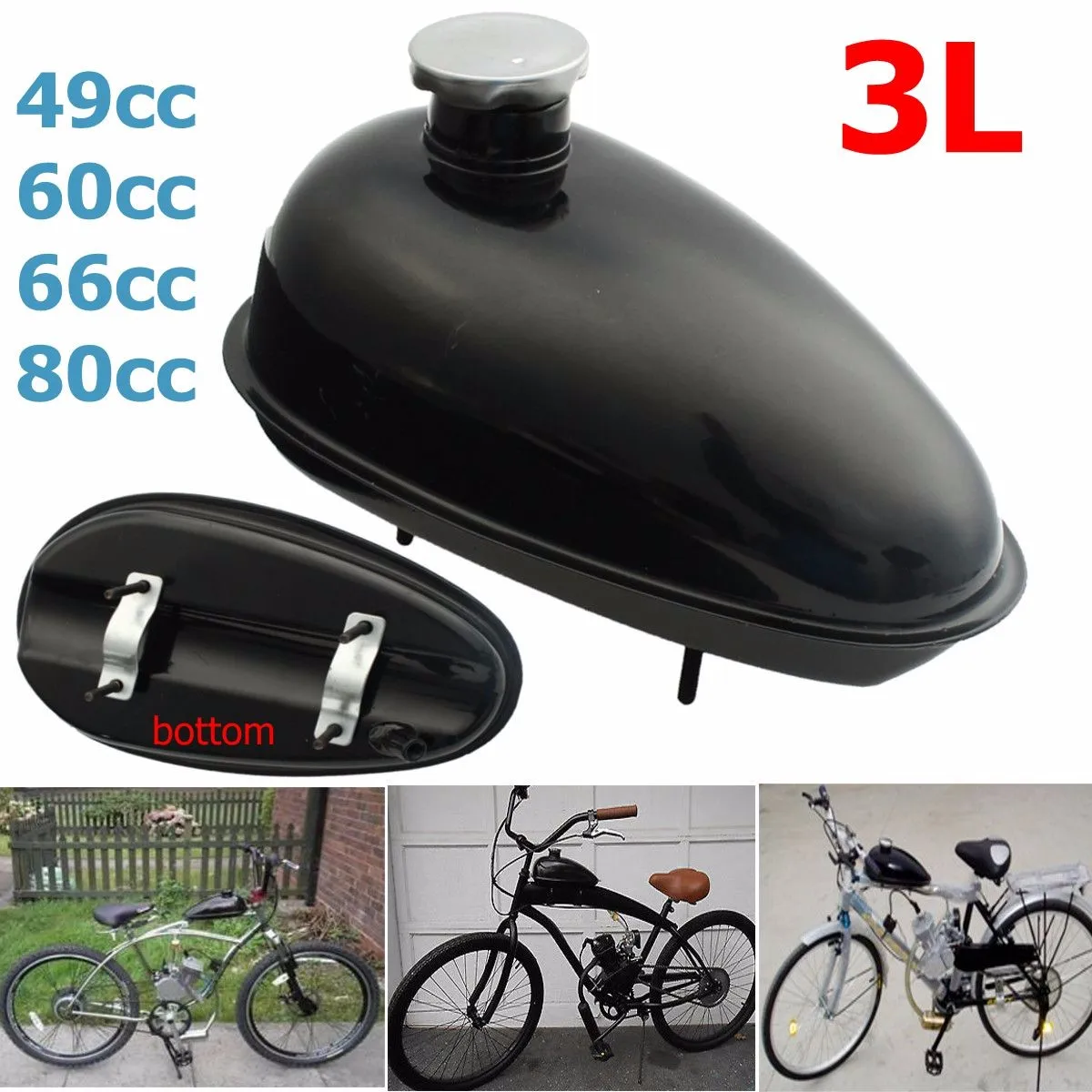 

Motorized Bicycle 3L Black Fuel Gas Tank And Cap For 80cc 60cc 66cc 49cc Engine Motorized Bicycle