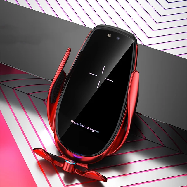 Disney Mickey Minnie Automatic Clamping Wireless Charger Car Phone Holder Smart Sensor Air Vent Mount Mobile Phone Stand Hold Red