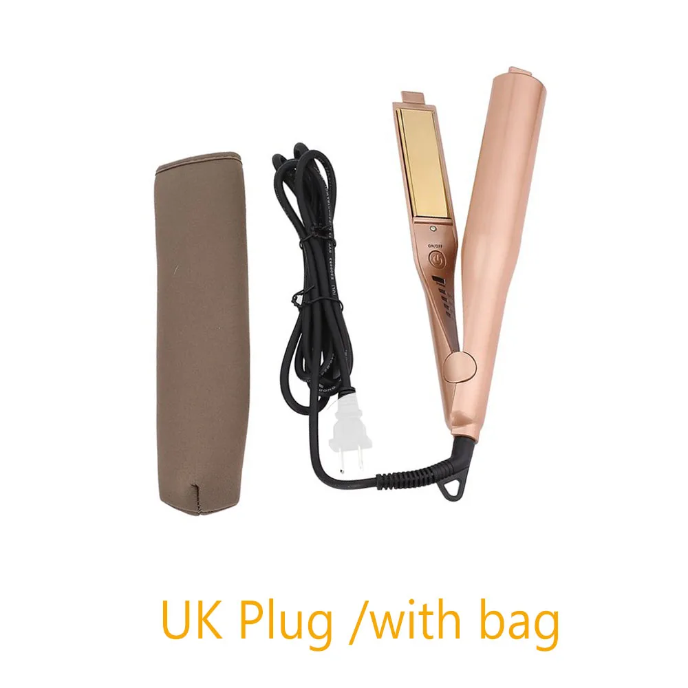 UK with Bag Профессиональные бигуди для волос золото 2 в 1 выпрямление утюжок для завивки волос щипцы для завивки волос Салон Качество завивки волос - Цвет: UK with Bag