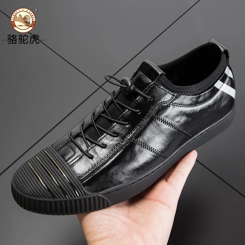 

Autumn Genuine Leather Shoes Men Elastic Band Young Casual Shoes For Boy Luxury Brand Sneakers Mens Comfortable Flats Shoes