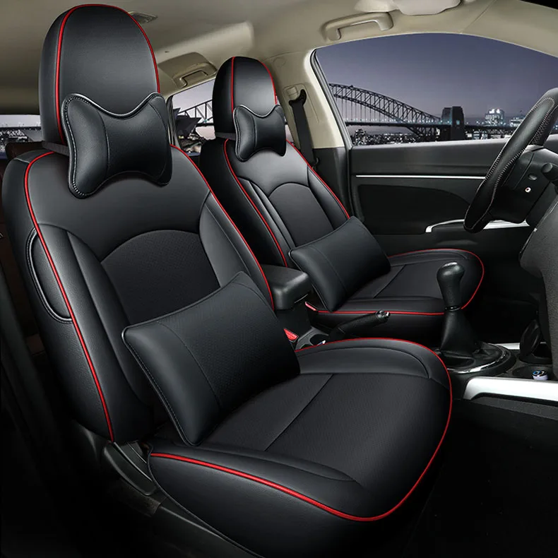 Чехлы для автомобильных сидений кожаные для mitsubishi ASX автомобильные чехлы для сидений для автомобилей наклейки на машины аксессуары автостайлинг - Название цвета: BLACK LUX