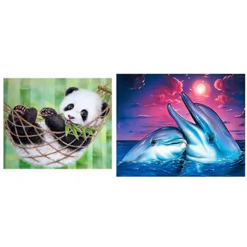 

2 Set Painting Animal Round Full Diamond Cartoon Children DIY Mosaic Embroidery Panda & "Animal Dolphin"