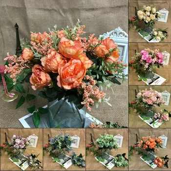 2020 Silk Peony Artificial Flowers Bouquet Silk Fake Flowers Wedding Party Home Decoration 5 Head 1Bunch Home Decoration