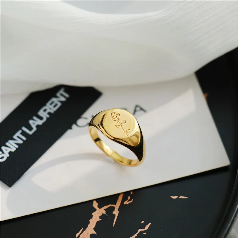 Gold-plated engrave rosette rings stainless steel fashion personality 18k gold European Christmas simple rings for women wedding rings finger rings fashion rings engagement rings