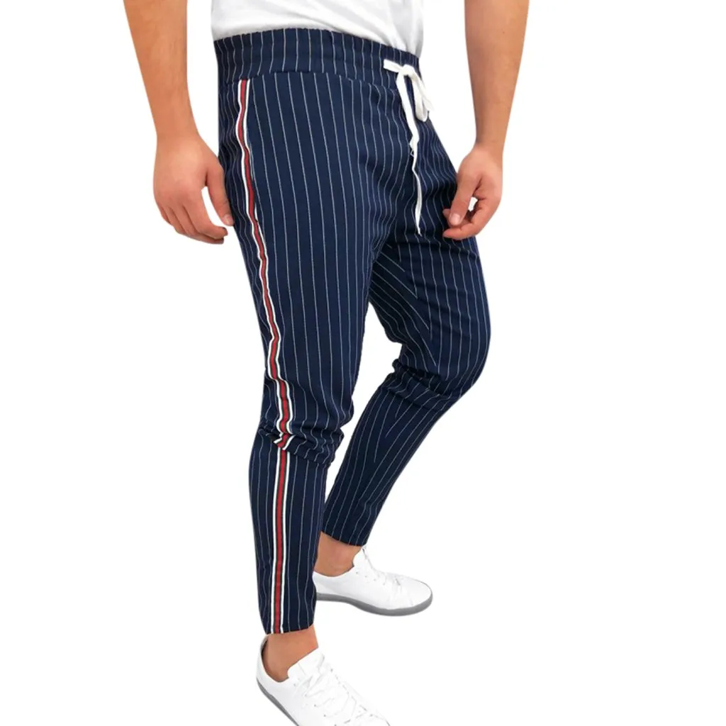 Мужские штаны джоггеры полосатые Лоскутные мужские спортивные штаны уличная тренировочные брюки с завязками Длинные мужские брюки pantalones hombre