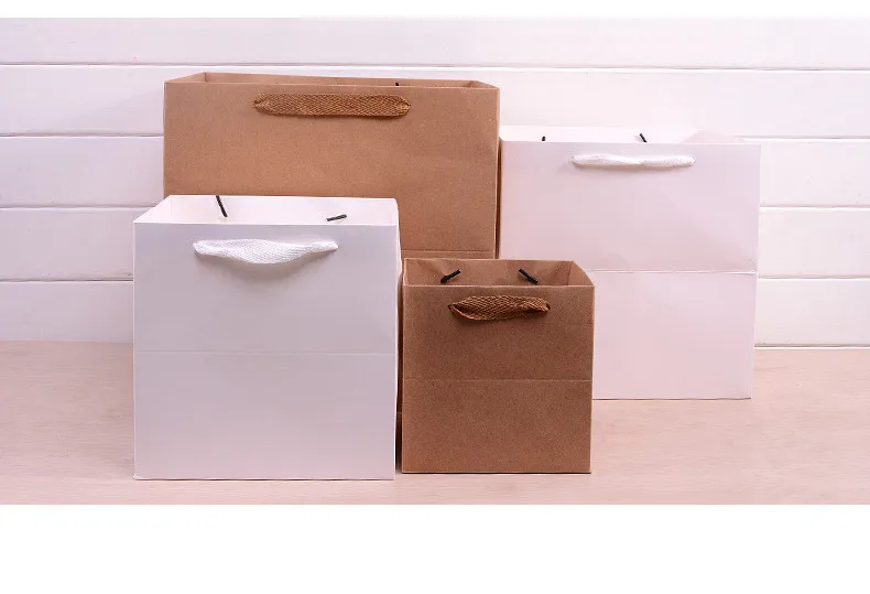 White Black Brown Red Paper Gift Bags Kraft Paper Candy Box With Handle Wedding Birthday Party Gift Package Boxes Gift Cases