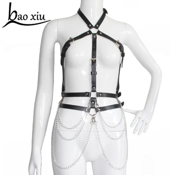 

sexy women Garter Leather belt Suspenders Body Bondage Sculpting Harness Metal Tassel Chain Waist Female Belt Bra Corset Straps