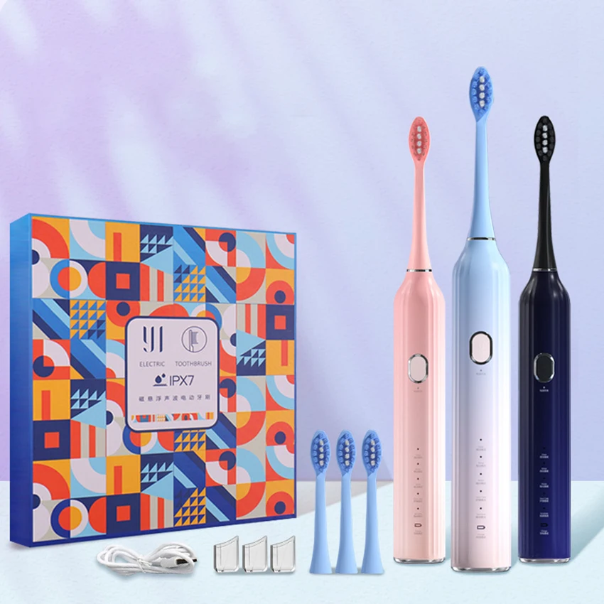 

Электрическая зубная щетка для взрослых-перезаряжаемая отбеливающая зубная щетка с 3 насадками щетки, 5 режимов, 4 часа быстрой зарядки в течение 130 дней