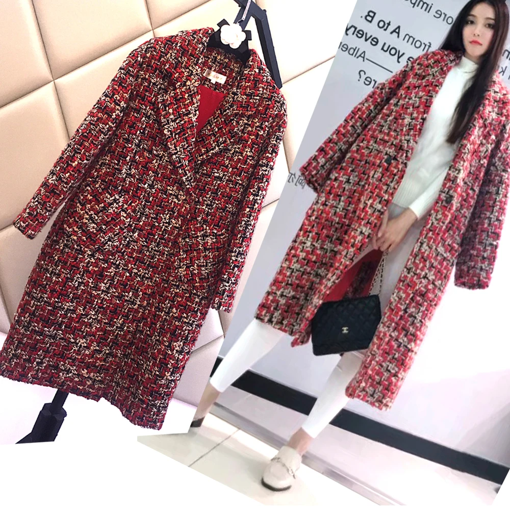 

New medium long style high end tweed wool coat women s coat zero cashmere popular