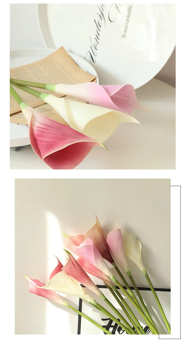 JAROWN PU 인공 꽃 칼라 릴리 무리 가짜 꽃 웨딩 부케 DIY 테이블 홈 웨딩 장식 녹색 식물 Tuin Decoratie (22)