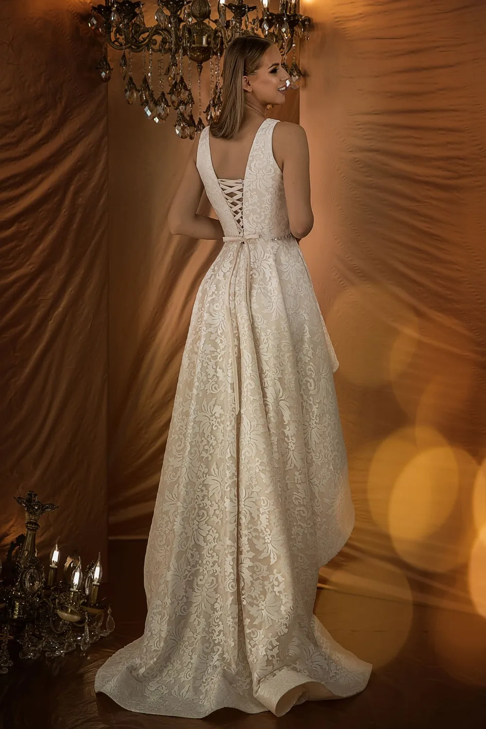 Nieuwe collectie Avond Dresse Formele vestido noiva sereia, атласные вечерние платья на выпускной, высокое-низкое, цвет шампанского, kant gelinlik