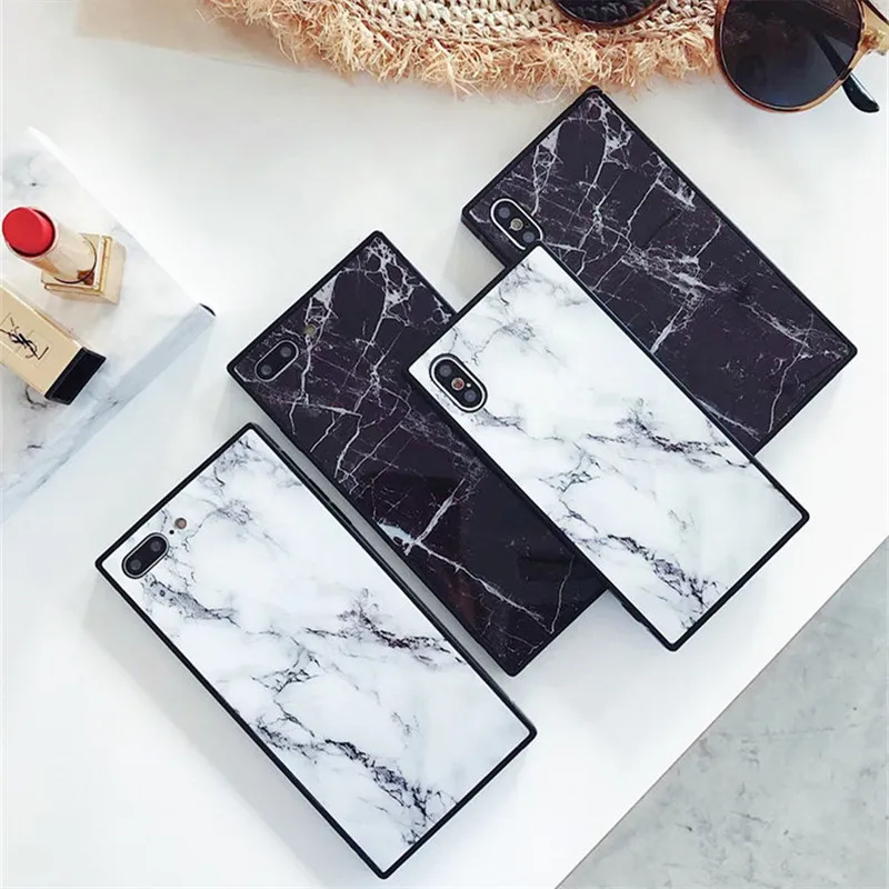 

Fashion Simple Square Marble Pattern Phone Case For iPhone X XS MAX XR 7 8 6 6S Plus Matte Soft TPU Silicone Case Cover Fundas