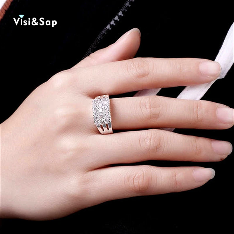 Visisap Micro Pave 18 шт. AAA+ кубический цирконий роскошное обручальное кольцо кольца для женщин бижутерия кольцо белого цвета VSR019