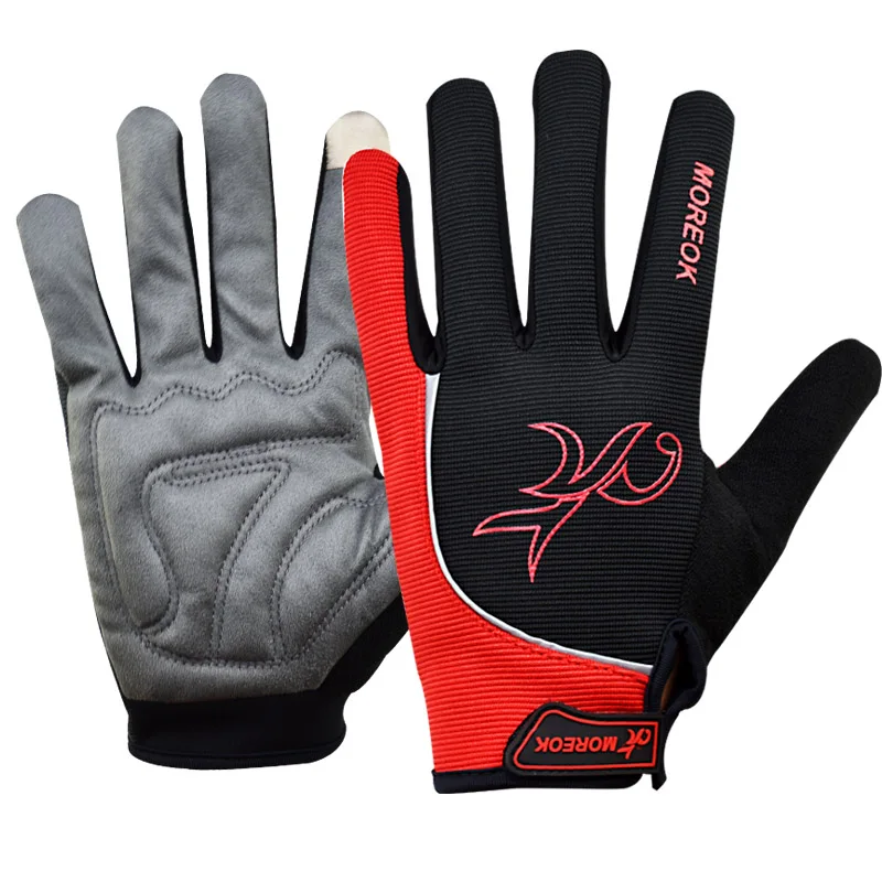 Зимние перчатки для велоспорта, полный палец, сенсорный экран, велосипедные перчатки, длинные перчатки для мужчин и женщин, перчатки для горной дороги - Цвет: B Red