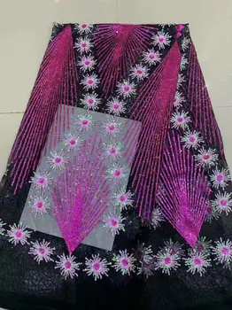

High Quality African Mesh Lace Fabric sequins Embroidered Tulle Lace Fabric mesh material For Wedding dress CFN002