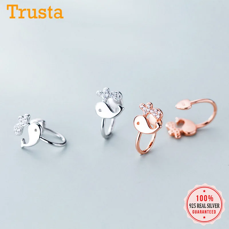 Trusta, подлинные 925 пробы, серебряные дельфины, Cz, каффы для ушей, клипсы, серьги для девочек-подростков, без Сережки для пирсинга, ювелирные изделия DS2321