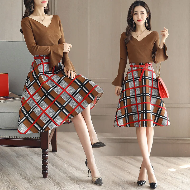 

2017 Autumn New Style Korean-style Sweater + Fashion Big Skirt Set Two-Piece Women's Fashion