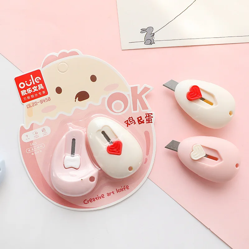 2 unids/set Kawaii Color Mini portátil cuchillo multifunción de caja de embalaje de sobres de papel de estudiante de arte suministros