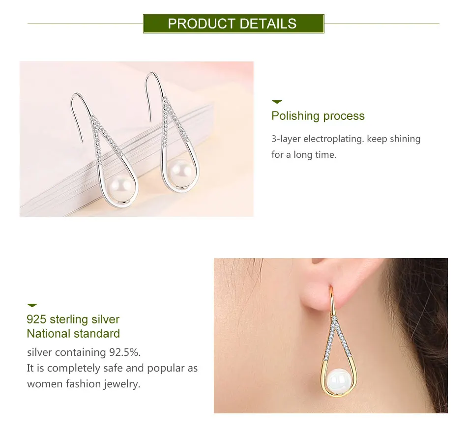 ZDADAN Tropfenförmiger Perlen-Zirkon-Ohrring aus 925er-Sterlingsilber für Damen, Charm, Verlobungsschmuck, Party-Geschenk – Detail 2
