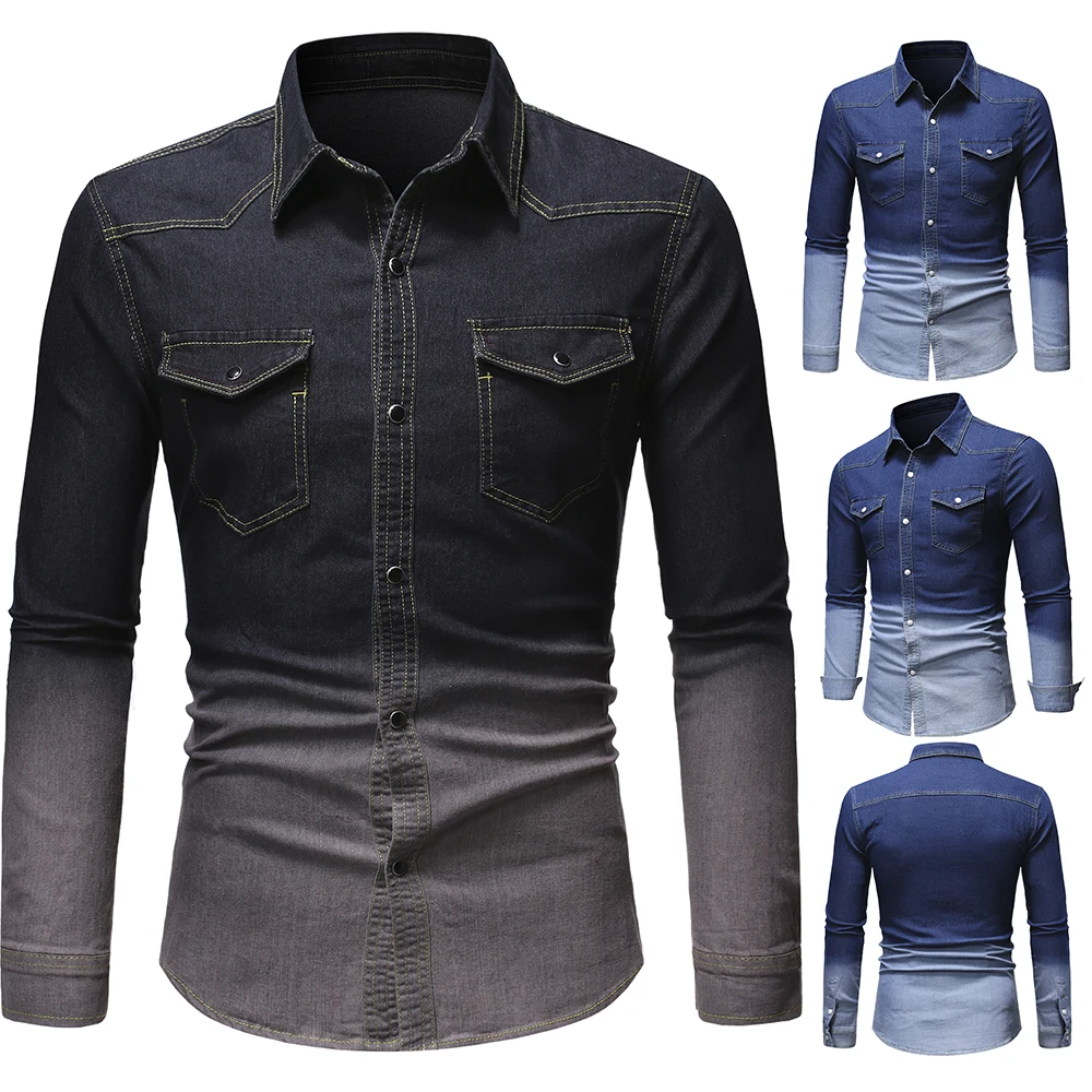 

2020 New Spring and Autumn Fashion Casual Men Contrast Color Lapel Single Breasted Slim Men Long-sleeved Denim Jacket