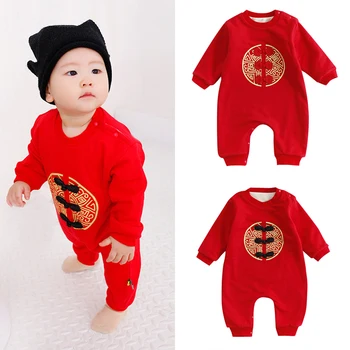 

Chinese New Year Totem Embroidery Romper Newborn Baby Boy Clothes 2020 Spring Festival Jumpsuit Long Sleeve Girls Rompers Cotton