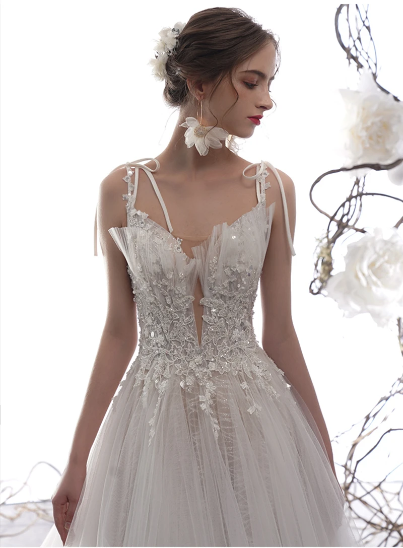 SoAyle Vestido de Noiva сексуальные спагетти трапециевидные Свадебные платья без рукавов свадебное платье с открытой спиной Свадебная Кружевная аппликация платье